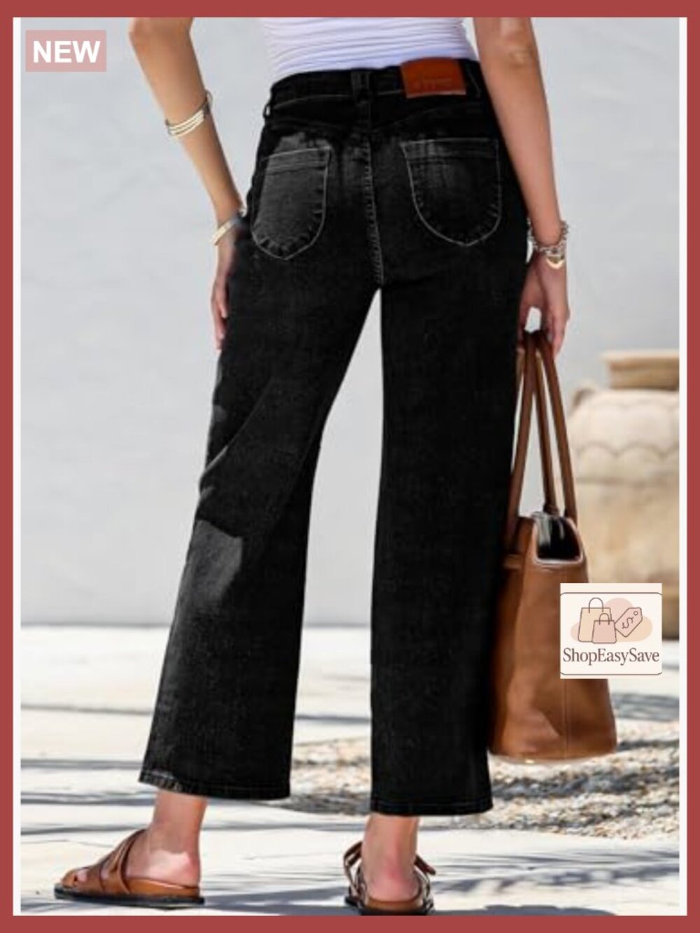 High Waisted Straight Leg Jeans Stretchy Ankle Denim Pants with Pockets - Picture 6 of 7